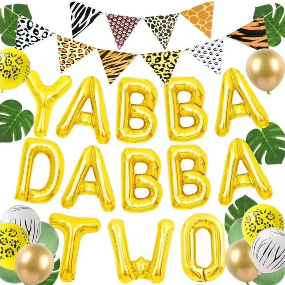 Gold 'Yabba Dabba Tvo' Foil Letter Balloon Party Kit - Home Party Supplies